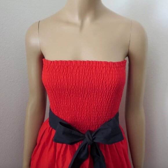 Hollister Womens Strapless Tube Top Dress Size Small Red & Navy Bow - Picture 4 of 8